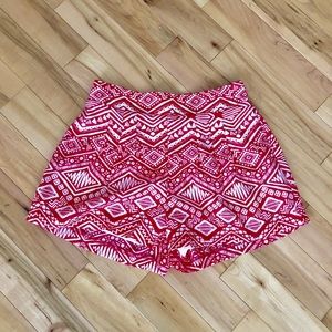 Red and white high waisted shorts